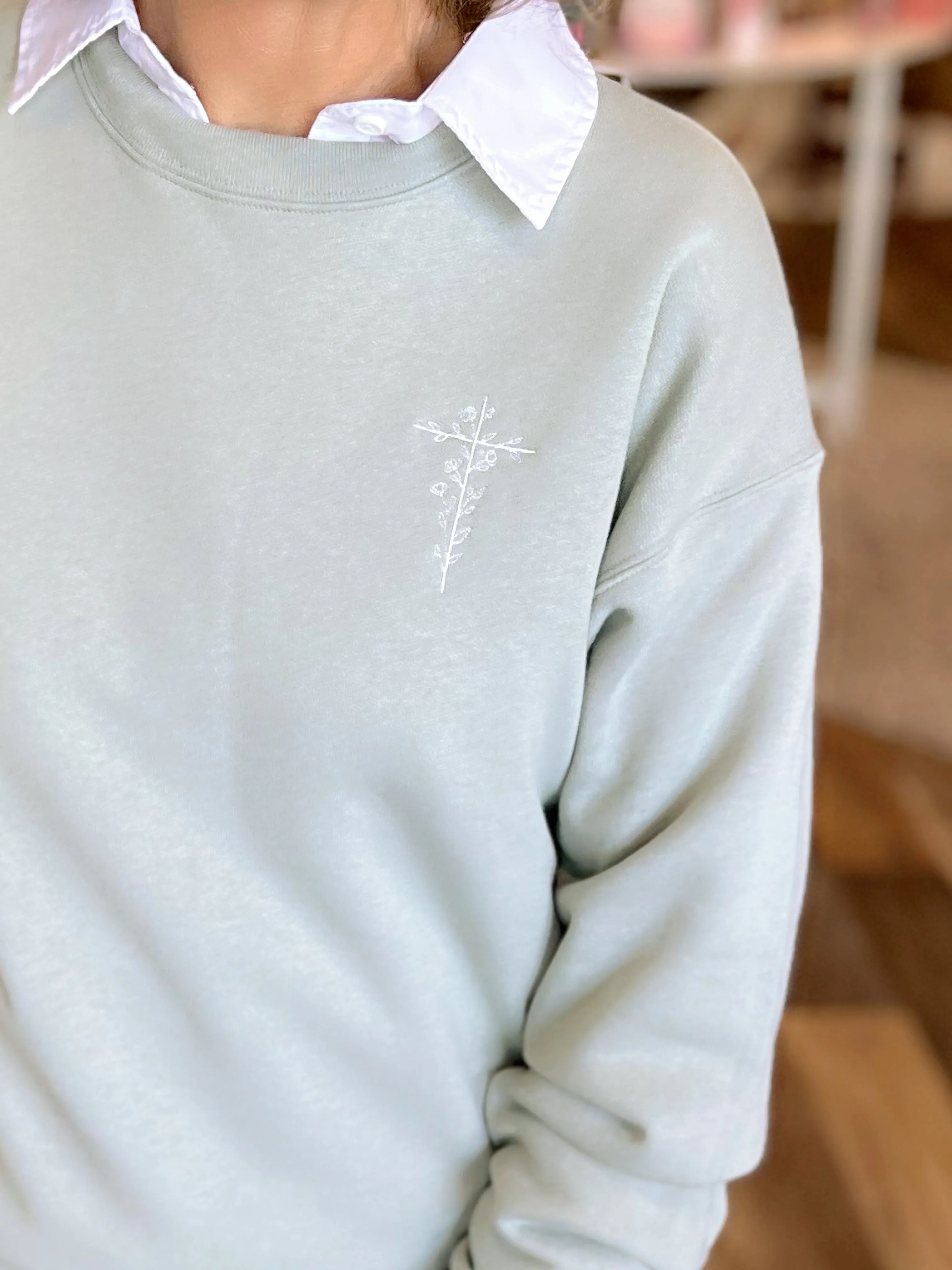 Embroidered Floral Cross Sweatshirt