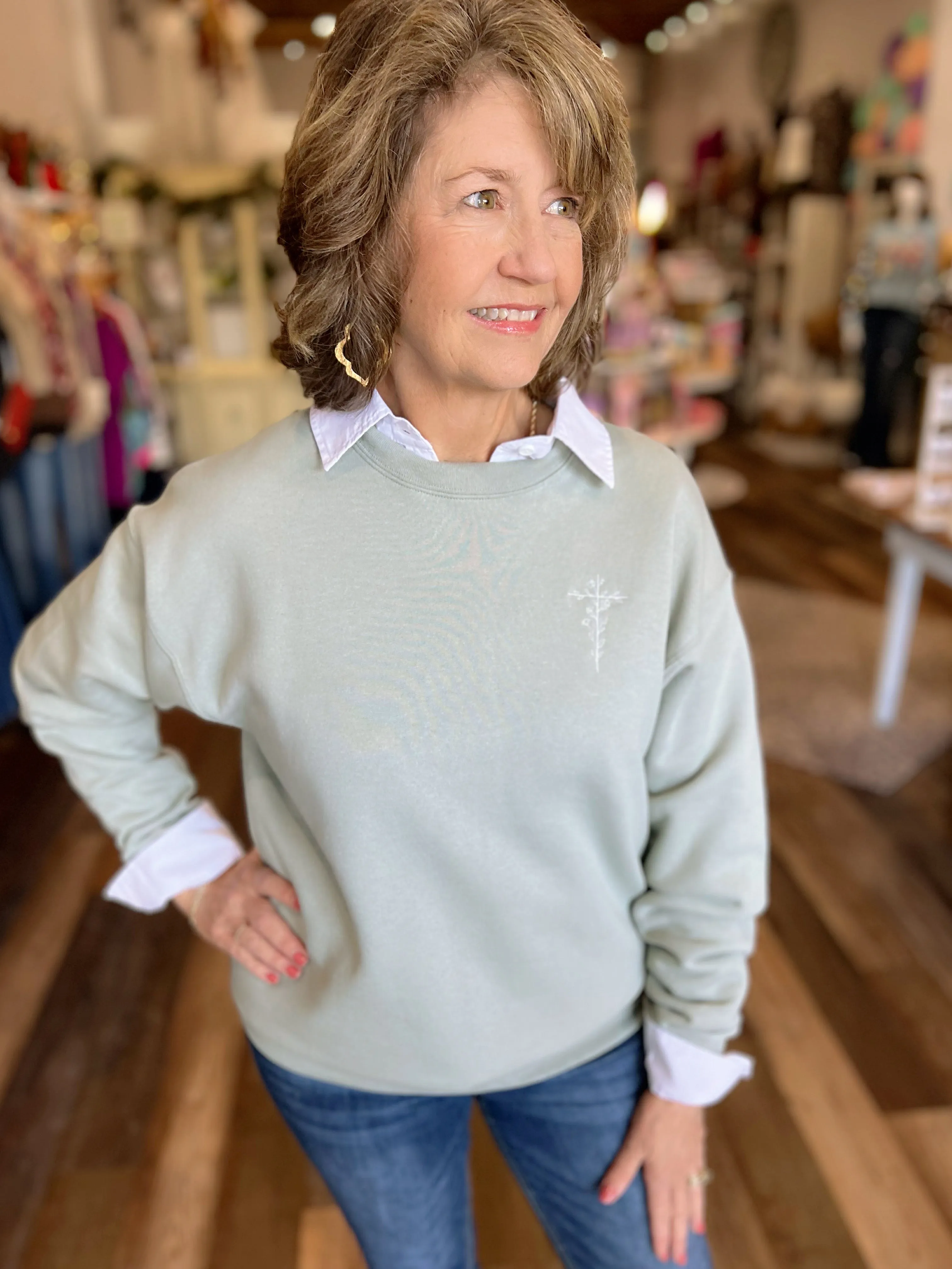 Embroidered Floral Cross Sweatshirt