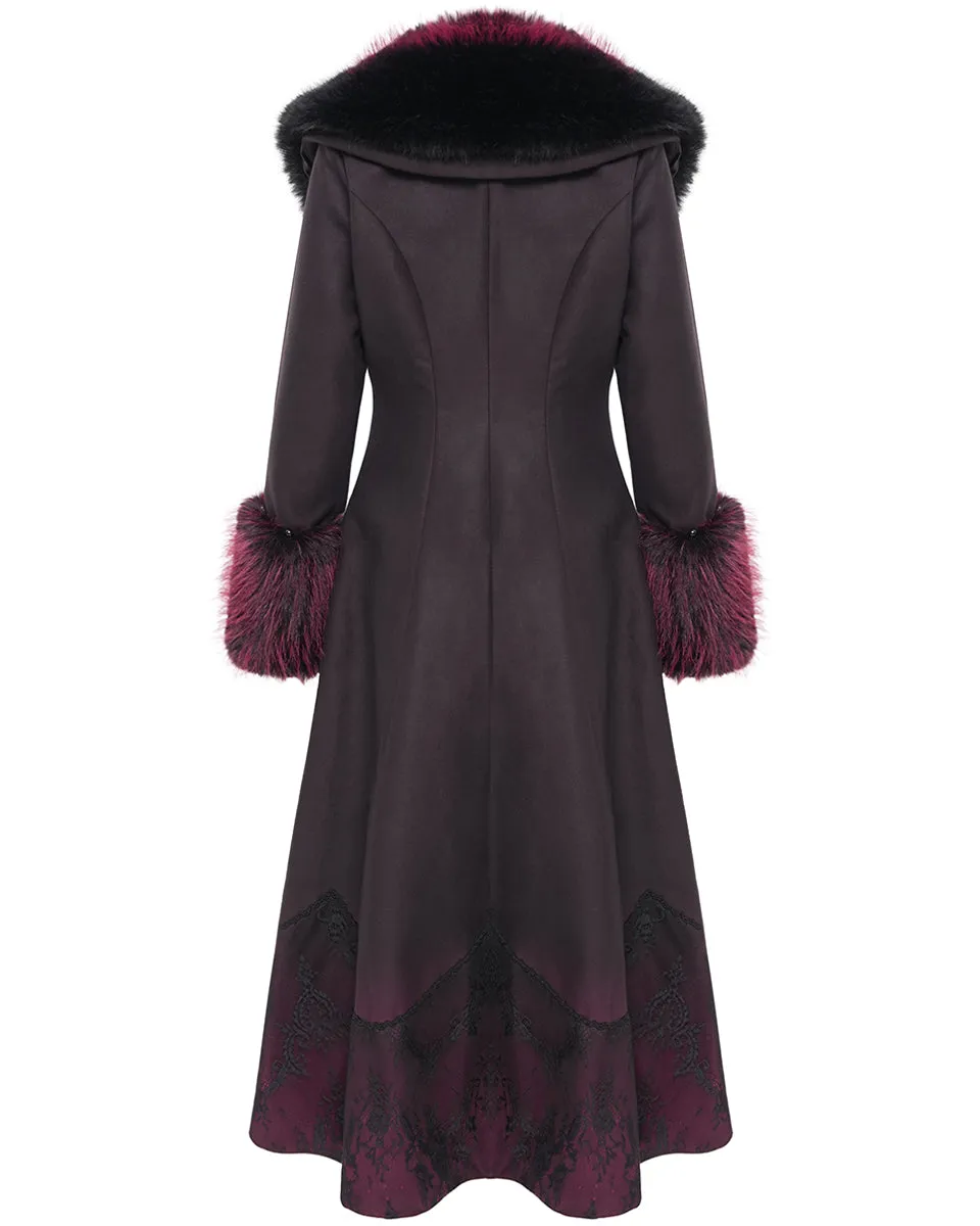 Eva Lady Womens Long Dark Gothic Lolita Winter Coat With Faux Fur Trim