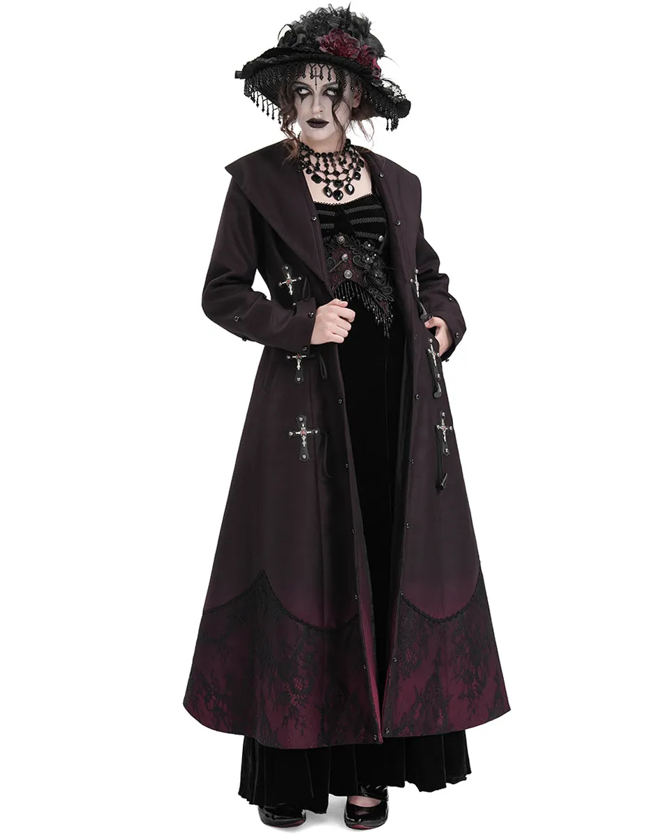 Eva Lady Womens Long Dark Gothic Lolita Winter Coat With Faux Fur Trim