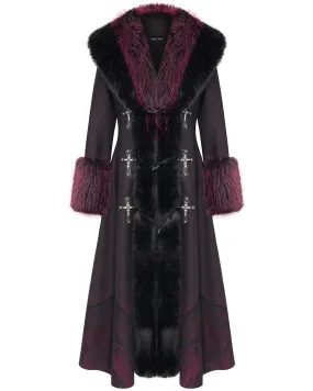 Eva Lady Womens Long Dark Gothic Lolita Winter Coat With Faux Fur Trim