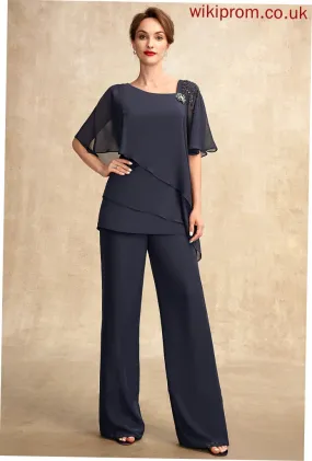 Floor-Length Chiffon V-neck Mother of the Bride Dresses Dress of With Sequins Bride Jumpsuit/Pantsuit Ruffles Beading Ayana Mother the Cascading