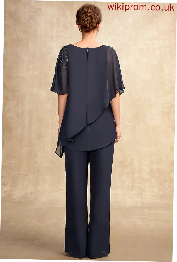 Floor-Length Chiffon V-neck Mother of the Bride Dresses Dress of With Sequins Bride Jumpsuit/Pantsuit Ruffles Beading Ayana Mother the Cascading
