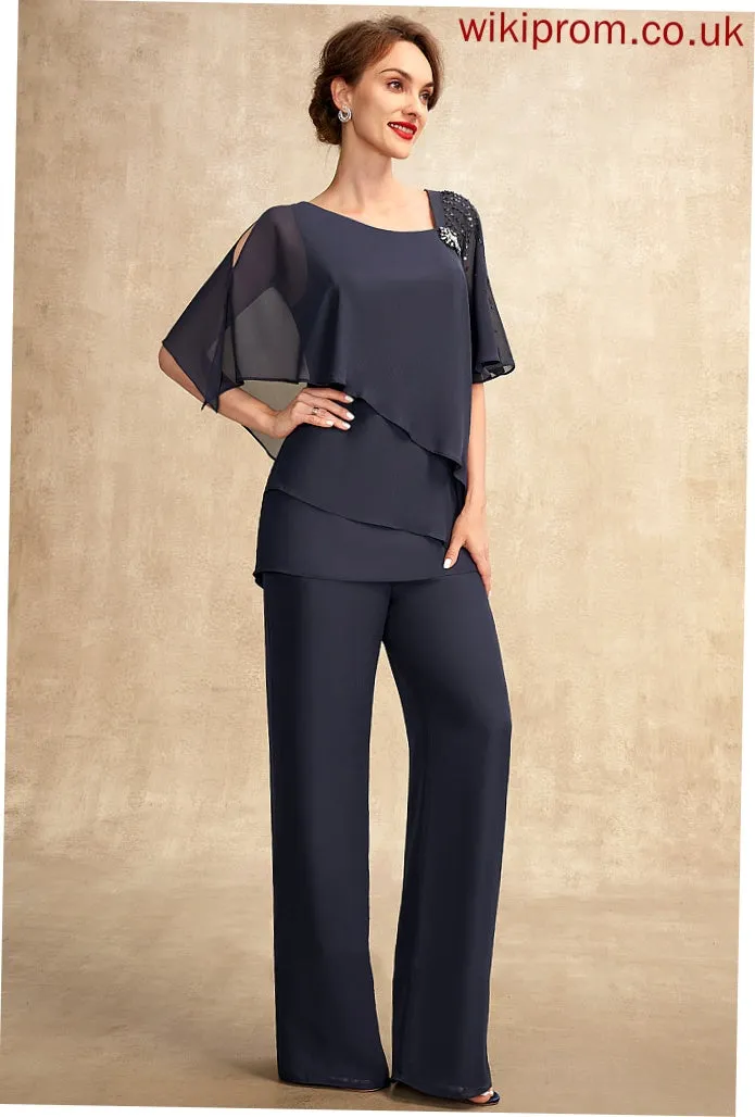 Floor-Length Chiffon V-neck Mother of the Bride Dresses Dress of With Sequins Bride Jumpsuit/Pantsuit Ruffles Beading Ayana Mother the Cascading