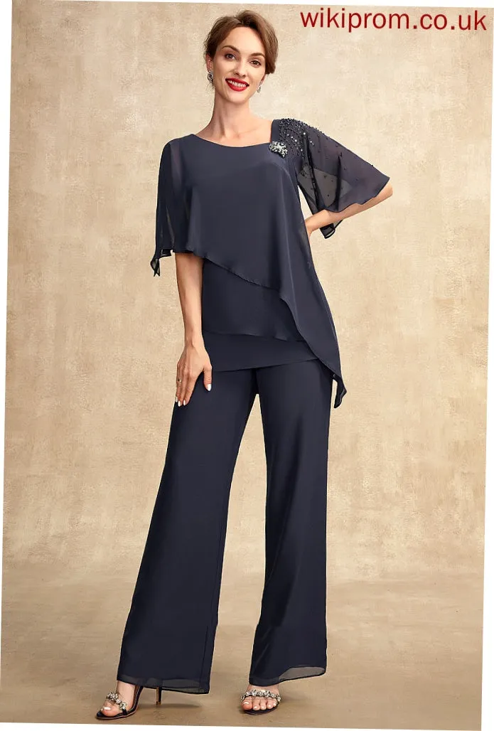 Floor-Length Chiffon V-neck Mother of the Bride Dresses Dress of With Sequins Bride Jumpsuit/Pantsuit Ruffles Beading Ayana Mother the Cascading