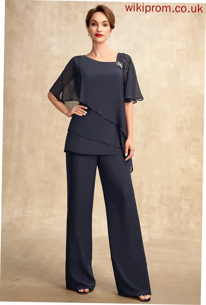Floor-Length Chiffon V-neck Mother of the Bride Dresses Dress of With Sequins Bride Jumpsuit/Pantsuit Ruffles Beading Ayana Mother the Cascading