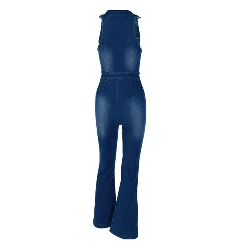 Gabrielle – V-neckline – Denim jumpsuit