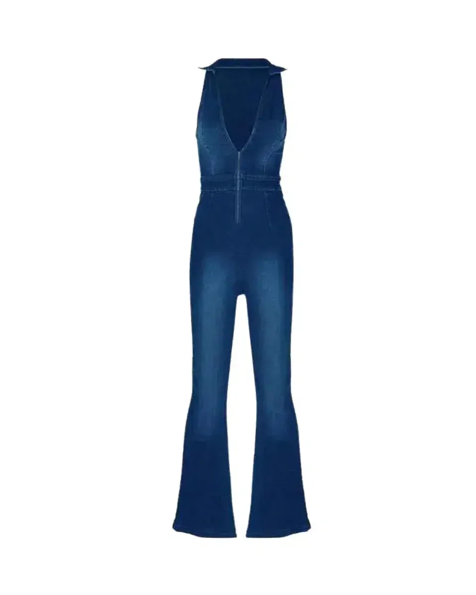 Gabrielle – V-neckline – Denim jumpsuit