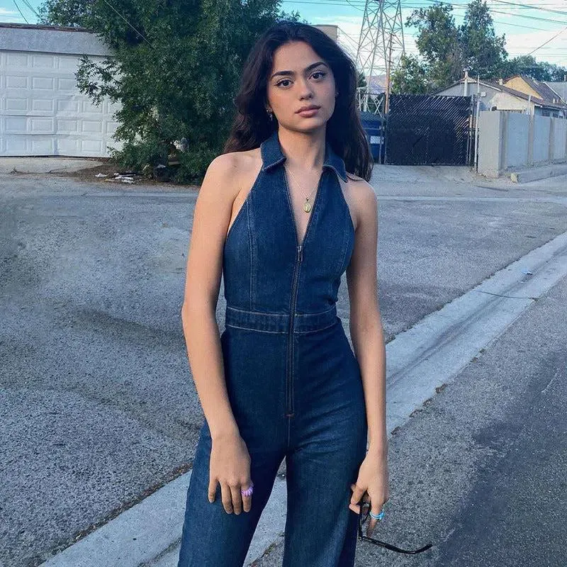 Gabrielle – V-neckline – Denim jumpsuit