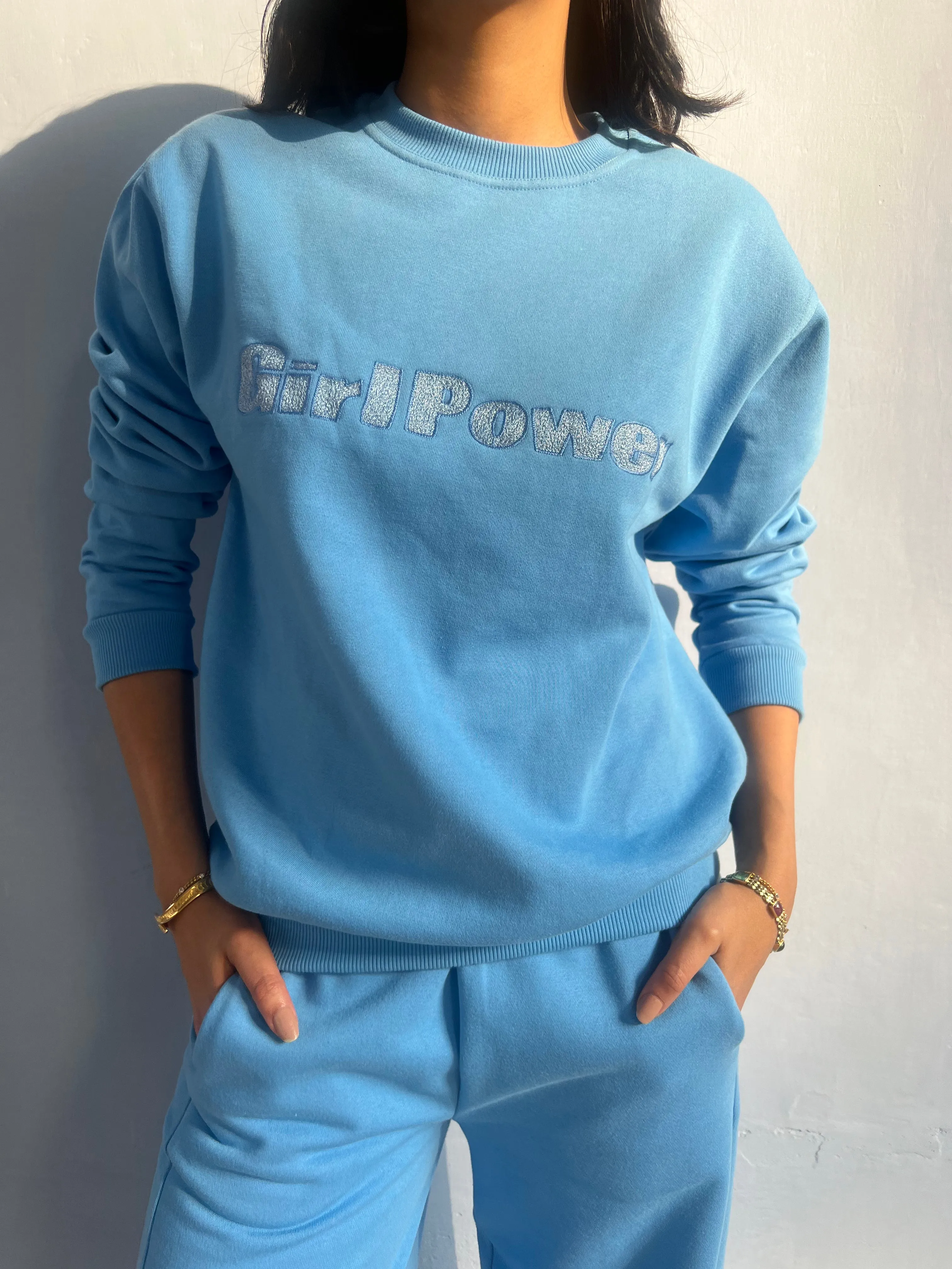 Girl Power Embroidered Sweatshirt (Blue)