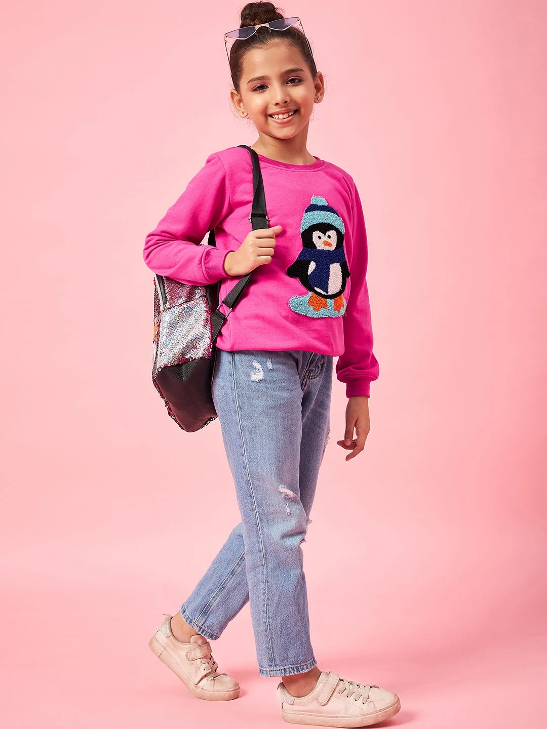 Girls Graphic Embroidered Pullover Sweatshirt - Ps Peaches