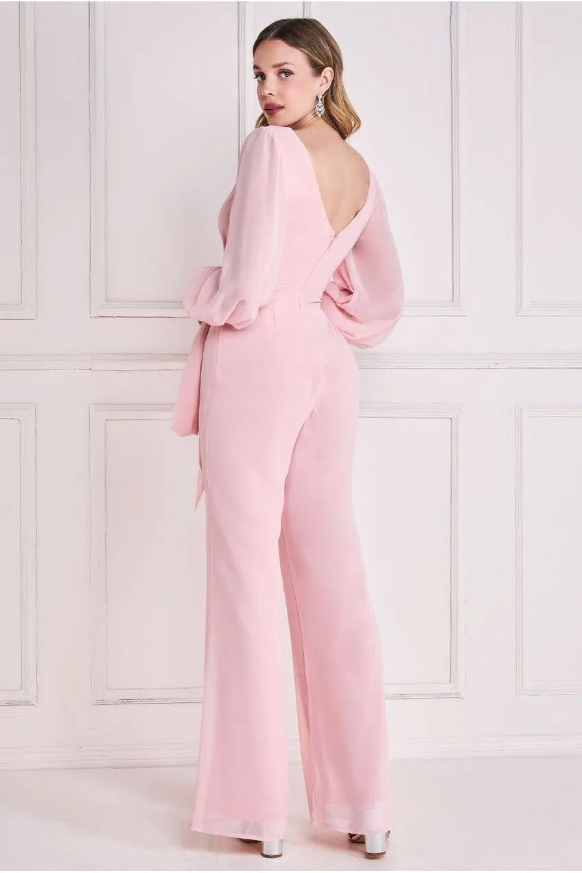 Goddiva Chiffon Puffy Sleeve Jumpsuit - Blush