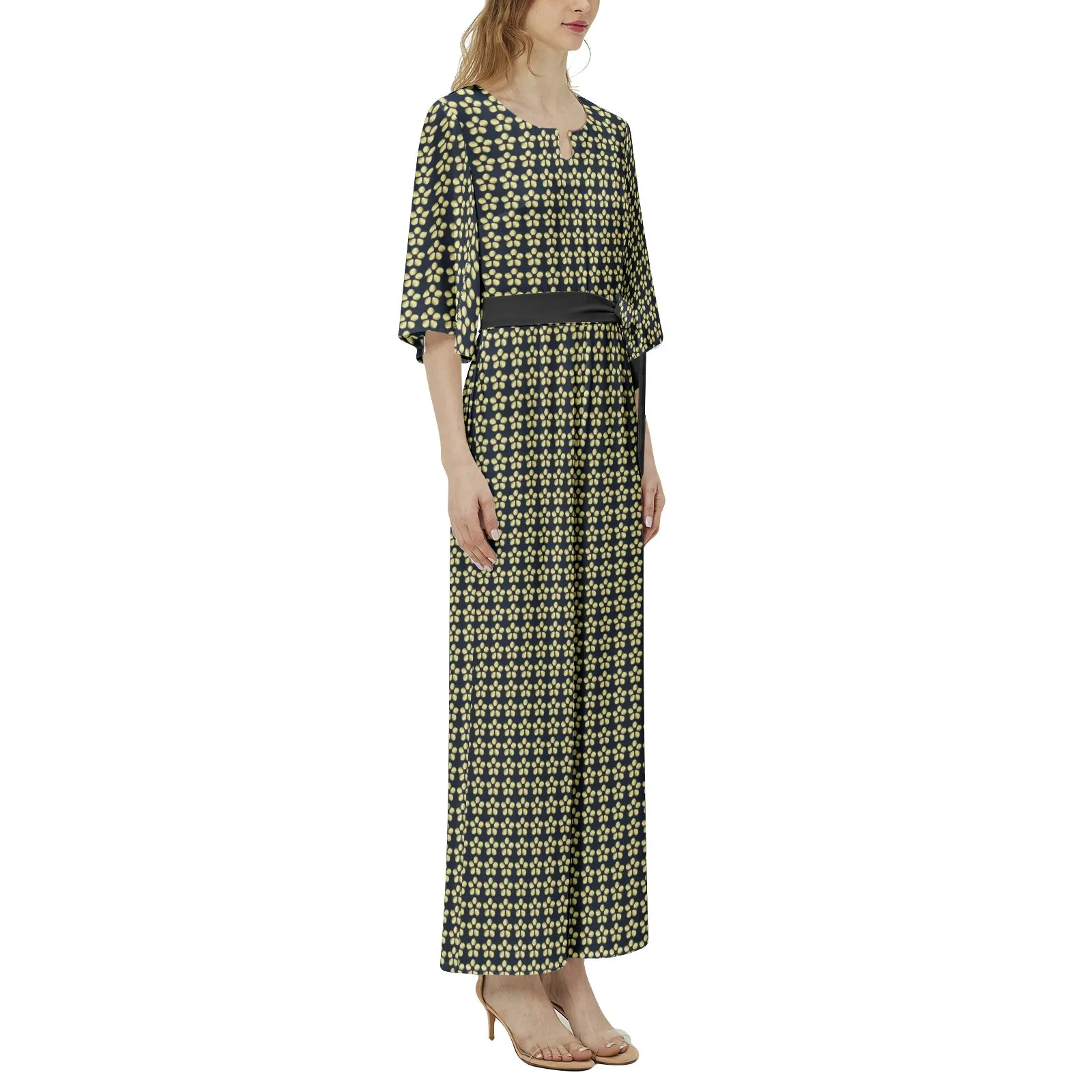 Gold Petal Dolman Sleeve Belted Wide Leg Jumpsuit