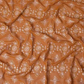 Golden Elegance Burnt Sienna Cotton Voile Embroidered Fabric for Thobe - 140cm x 4.5 Mtrs piece-D18587