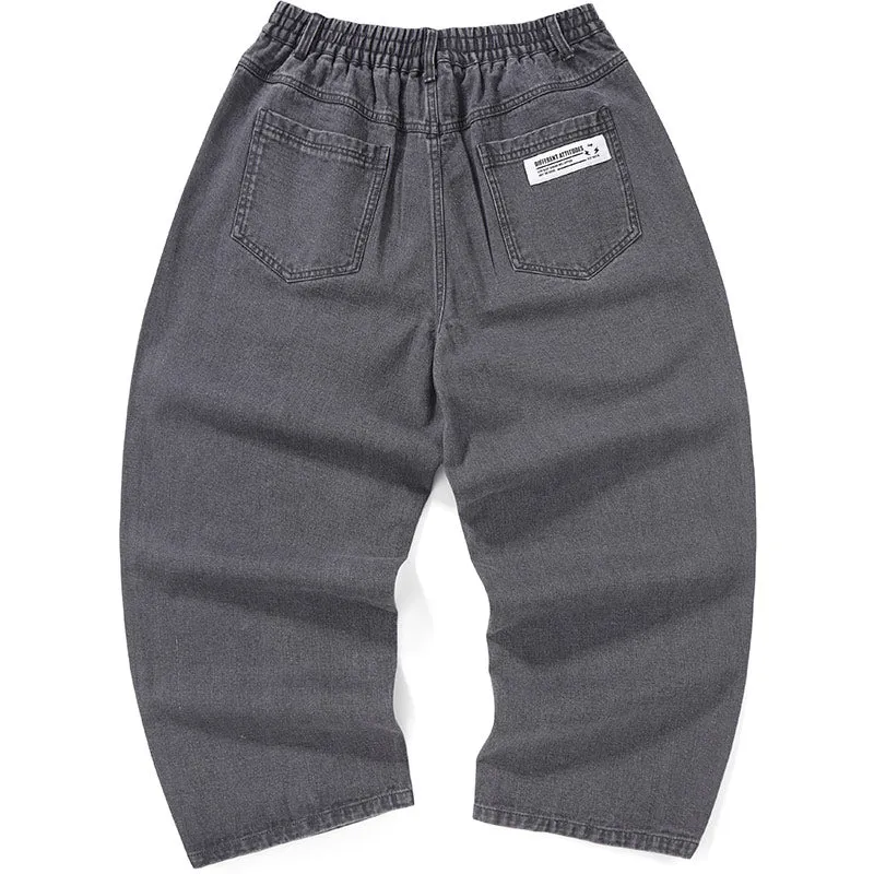 Gray Graffiti Print Loose Straight Jeans