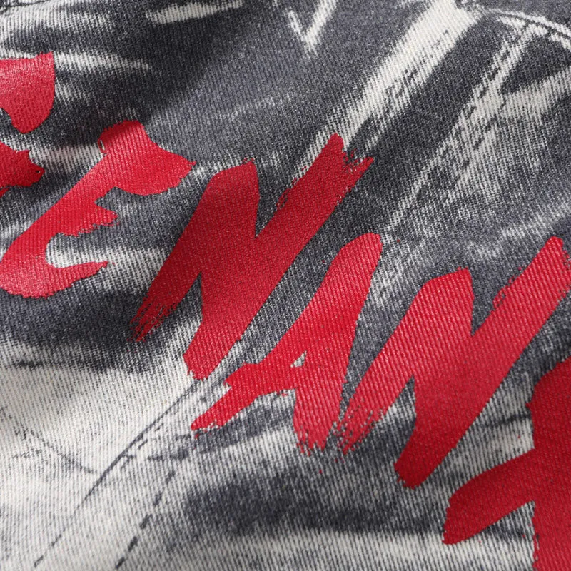 Gray Graffiti Print Loose Straight Jeans