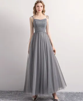 Gray Tulle Sequin Tea Length Prom Dress Gray Tulle Formal Dress