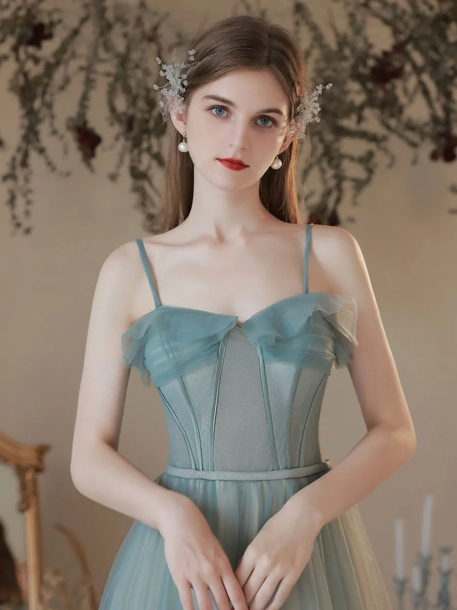 Green A line Sweetheart Neck Long Prom Dress Green Formal Party Dress