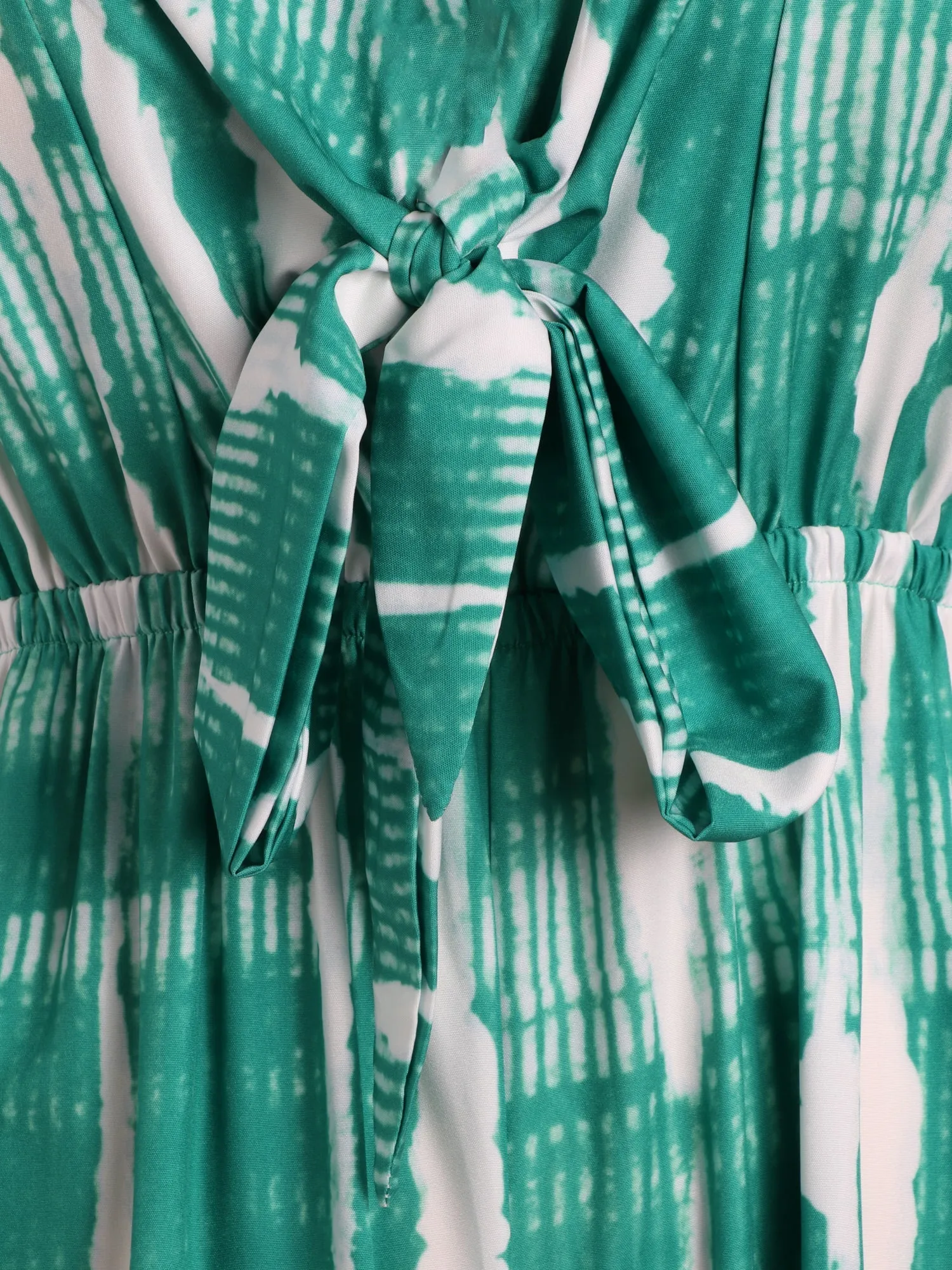 Green Print Bow Tie Jumpsuit
