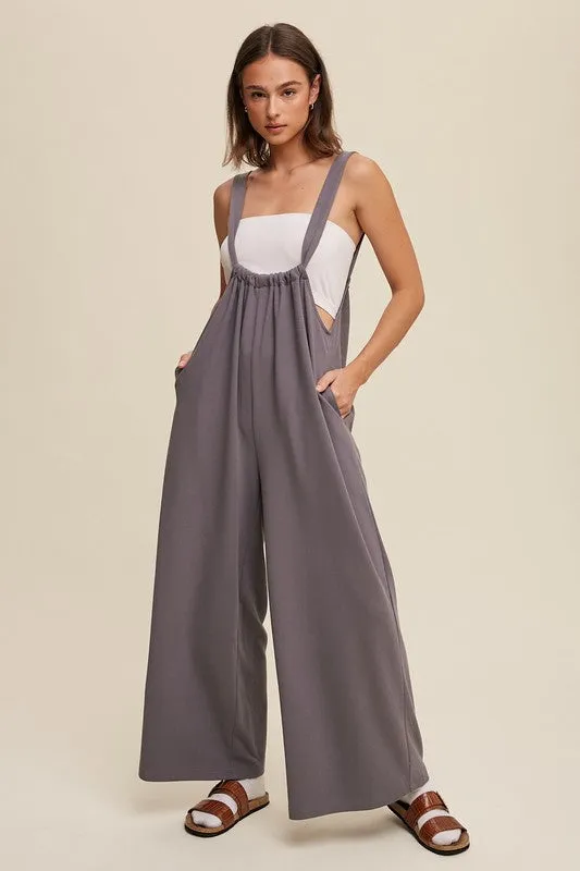 Grey Drawstring Loose Fit Knit Jumpsuit