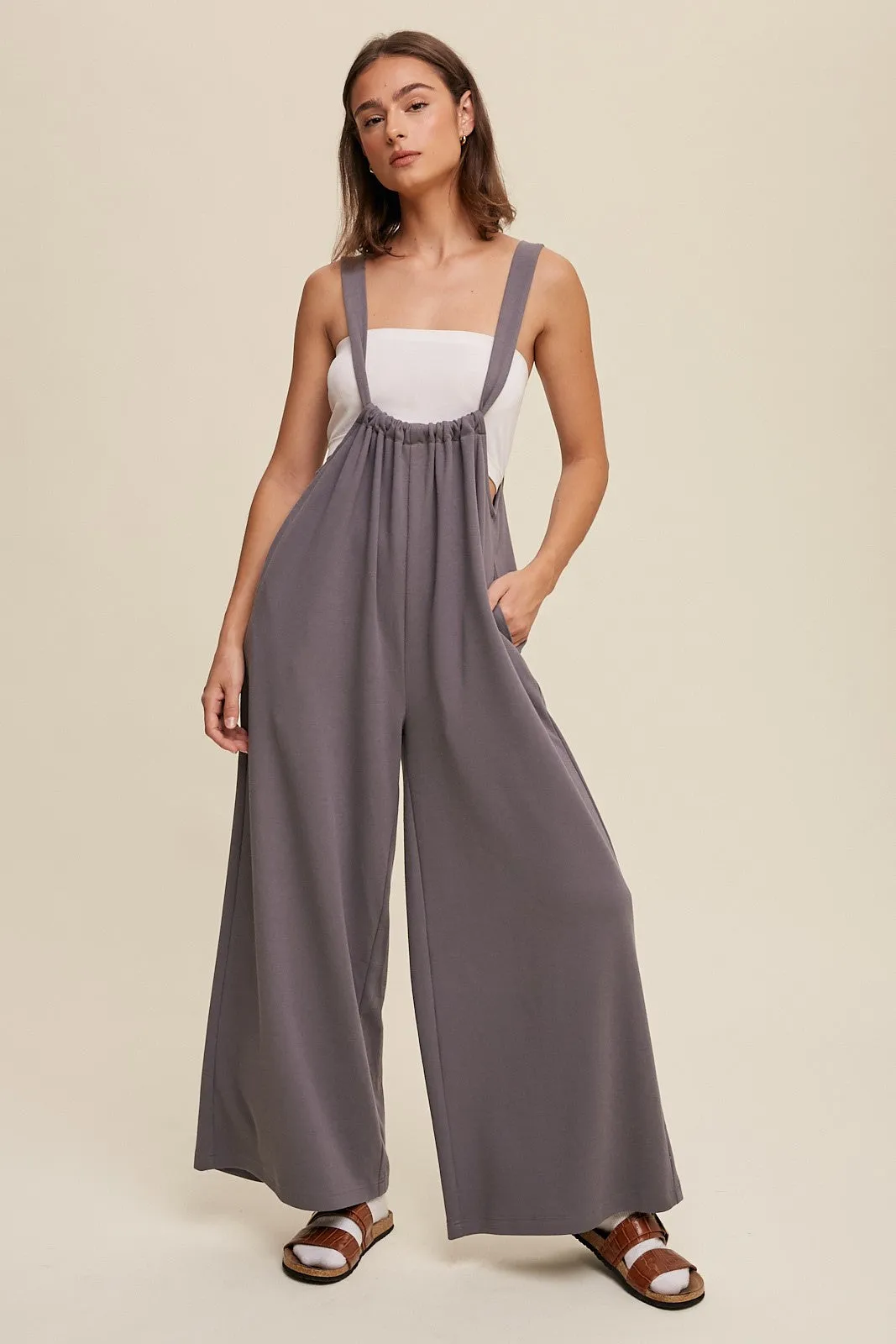 Grey Drawstring Loose Fit Knit Jumpsuit