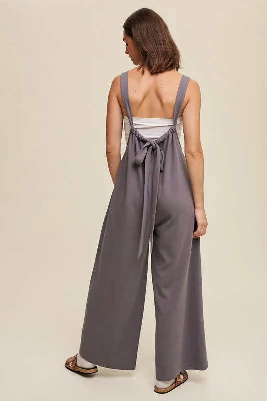 Grey Drawstring Loose Fit Knit Jumpsuit