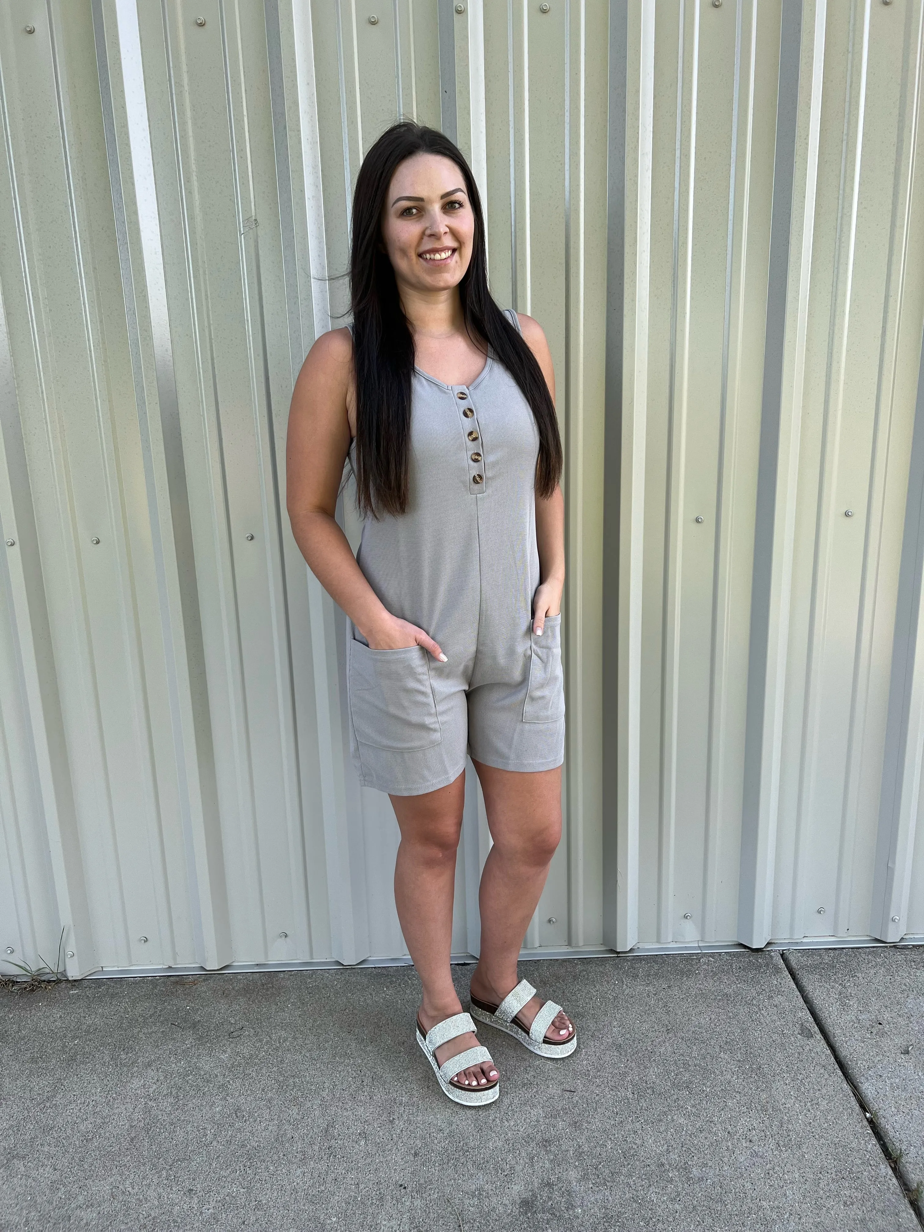 Grey Waffle Knit Romper