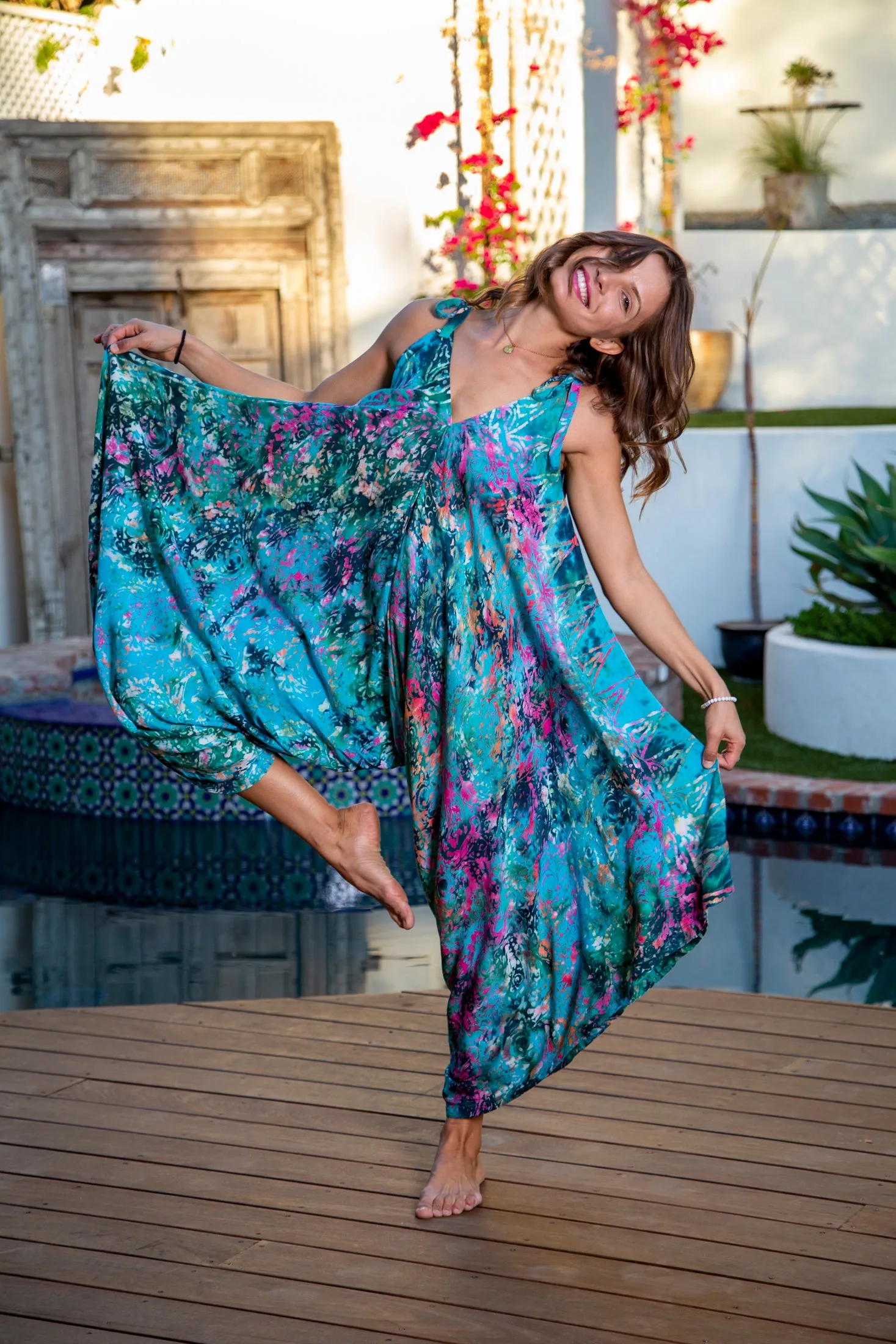 Gypsy Jumpsuit in Bahamas Teal Rainbow Paisley