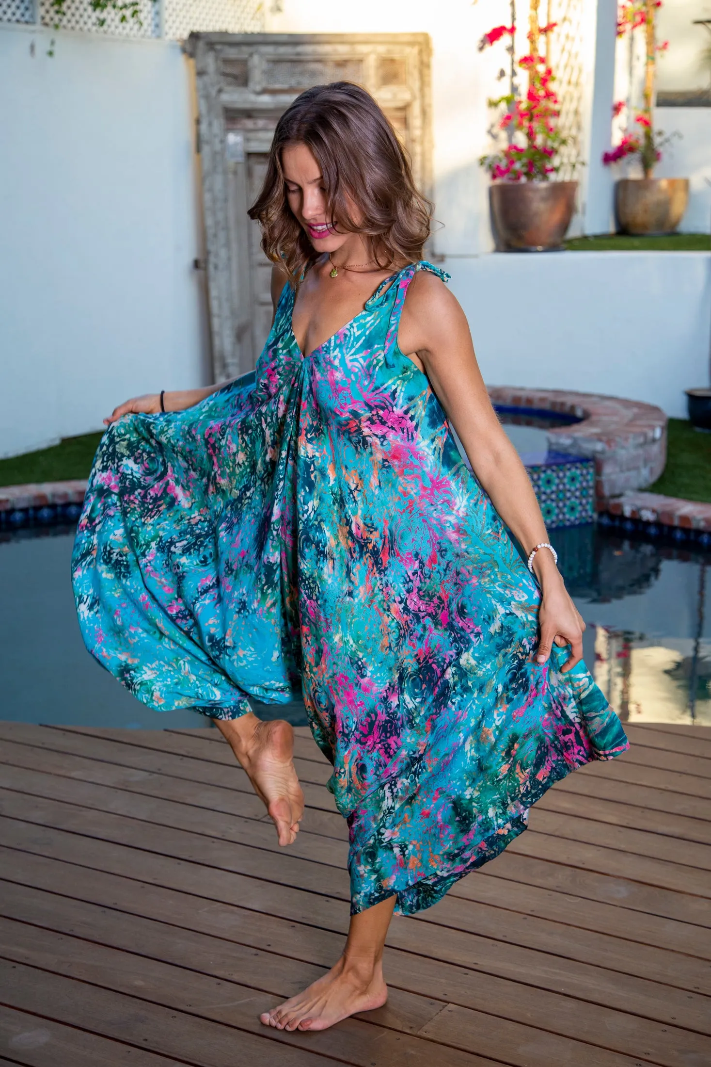 Gypsy Jumpsuit in Bahamas Teal Rainbow Paisley