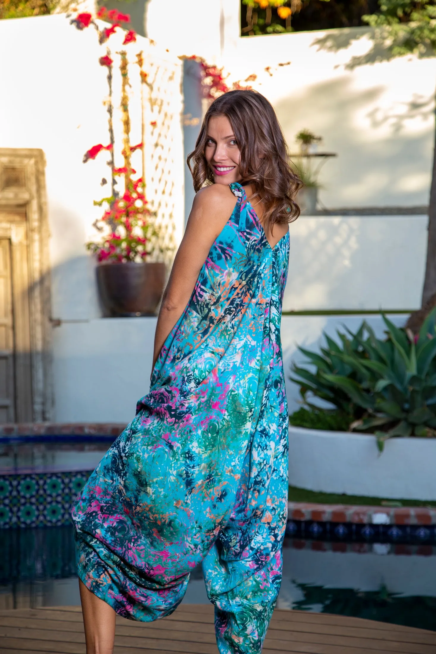 Gypsy Jumpsuit in Bahamas Teal Rainbow Paisley