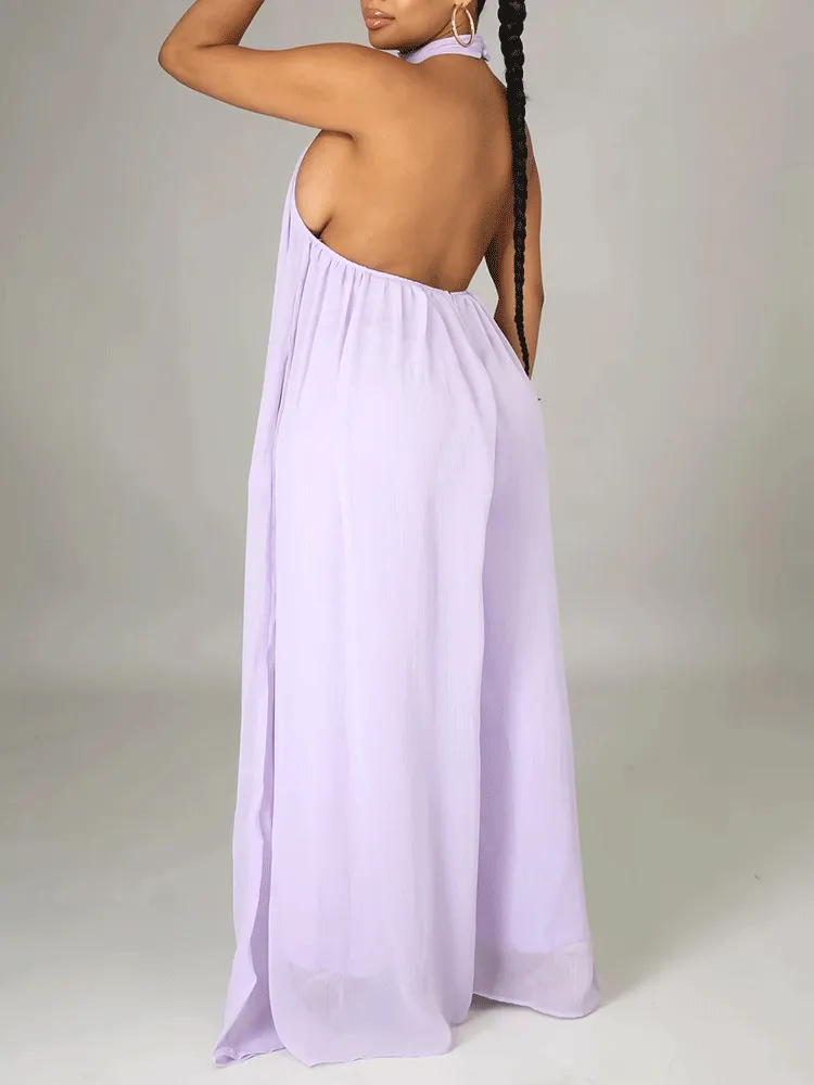 Halter Backless Chiffon Jumpsuit