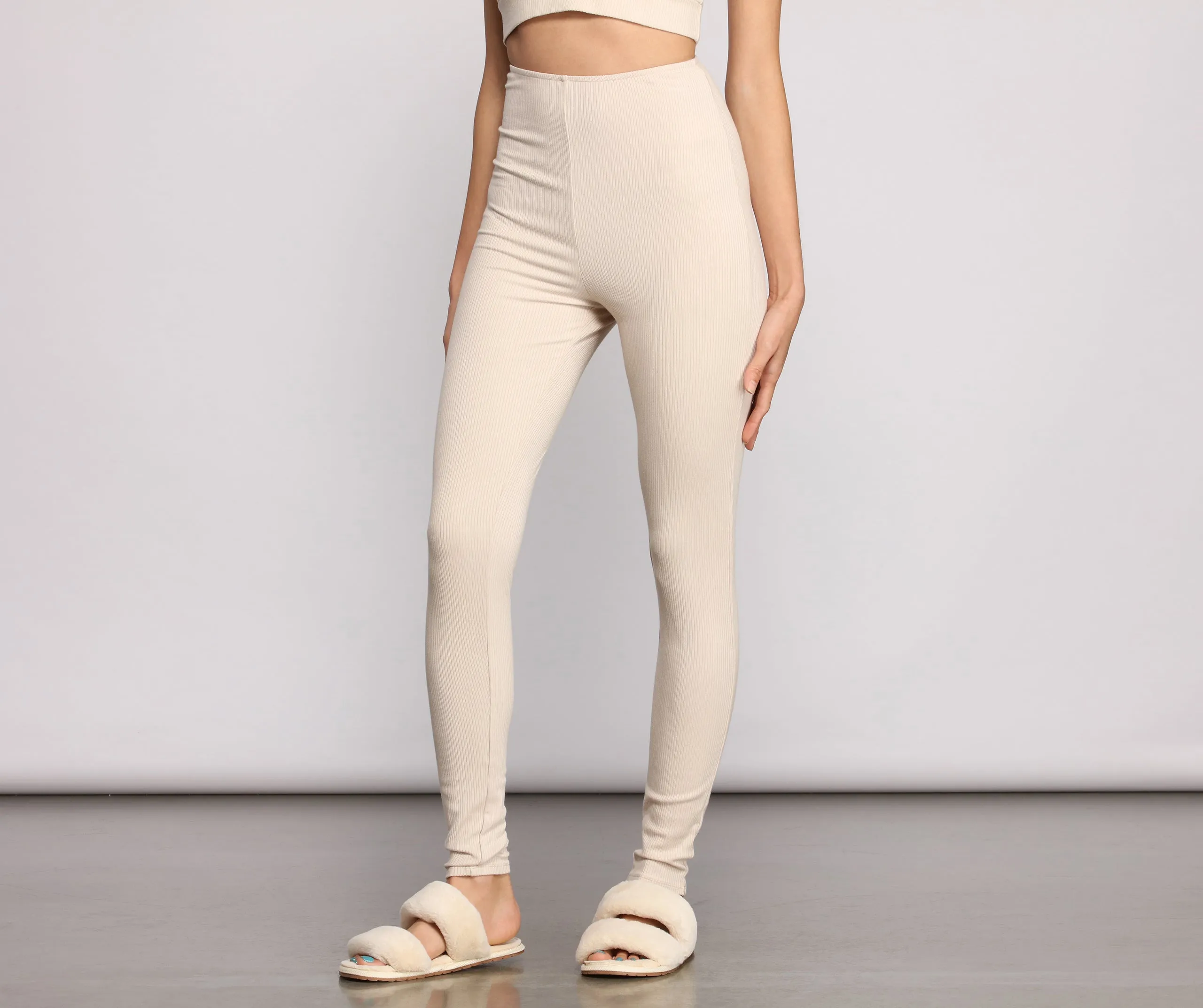 High Waist Basic Ribbed Knit Leggings