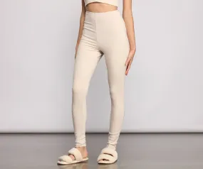 High Waist Basic Ribbed Knit Leggings