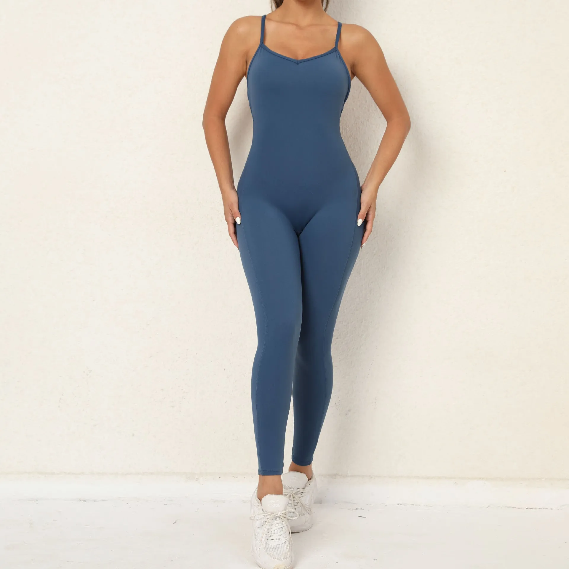 Hzori Hot V-neck No Embarrassment Line Yoga Fitness Jumpsuit Backless Hip Sports Jumpsuit Dance Pants Women