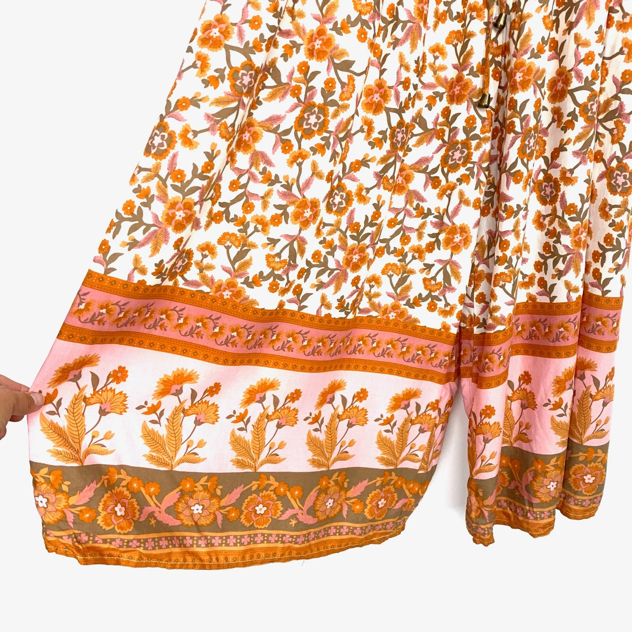 Indikah Orange and Pink Floral Wide Leg Cropped Jumpsuit- Size L