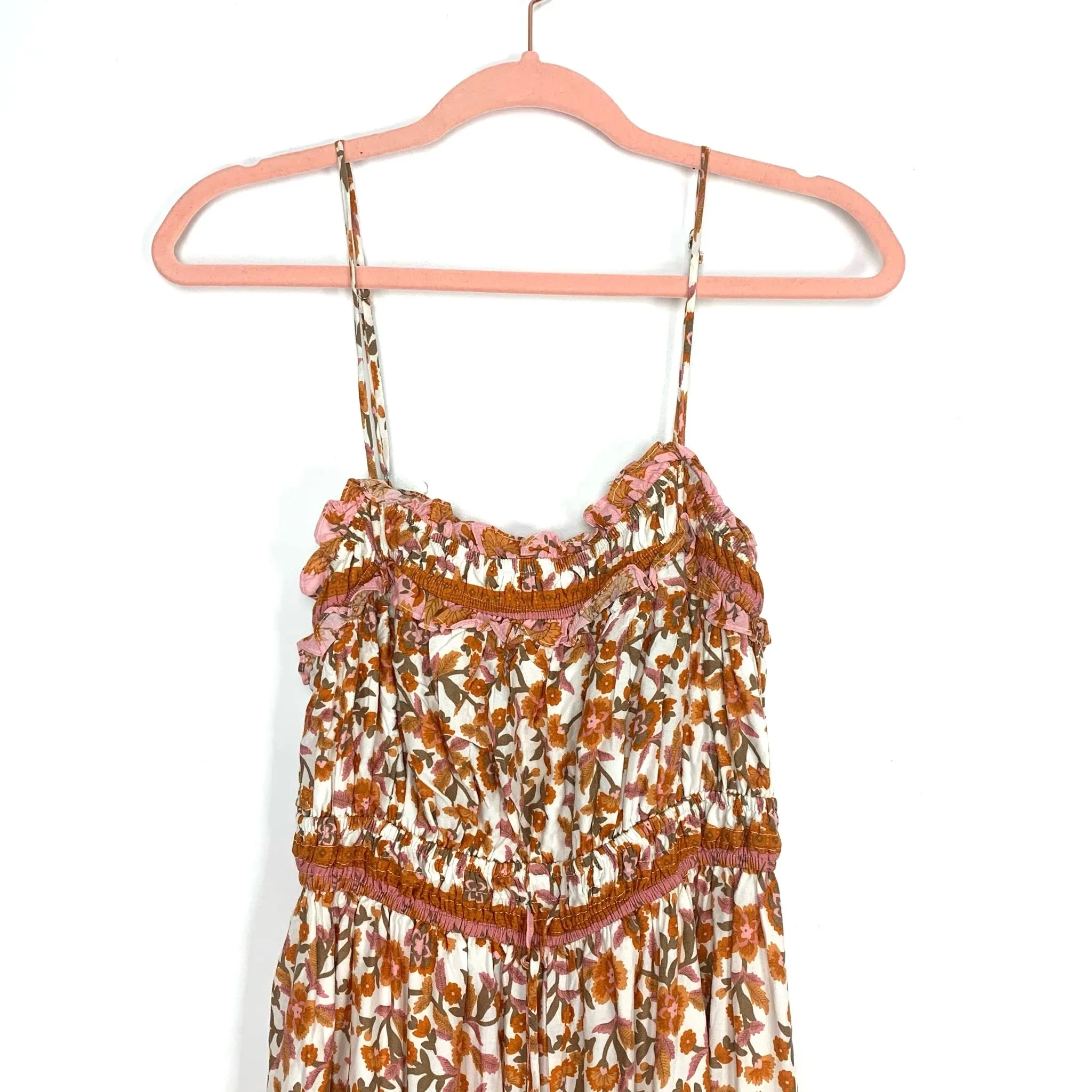 Indikah Orange and Pink Floral Wide Leg Cropped Jumpsuit- Size L