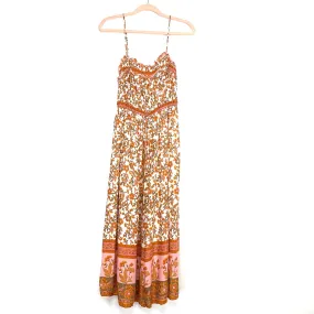 Indikah Orange and Pink Floral Wide Leg Cropped Jumpsuit- Size L