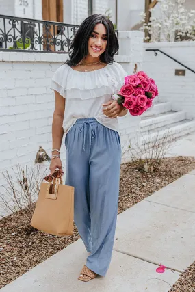 Joyful Evening High Waist Pants In Blue