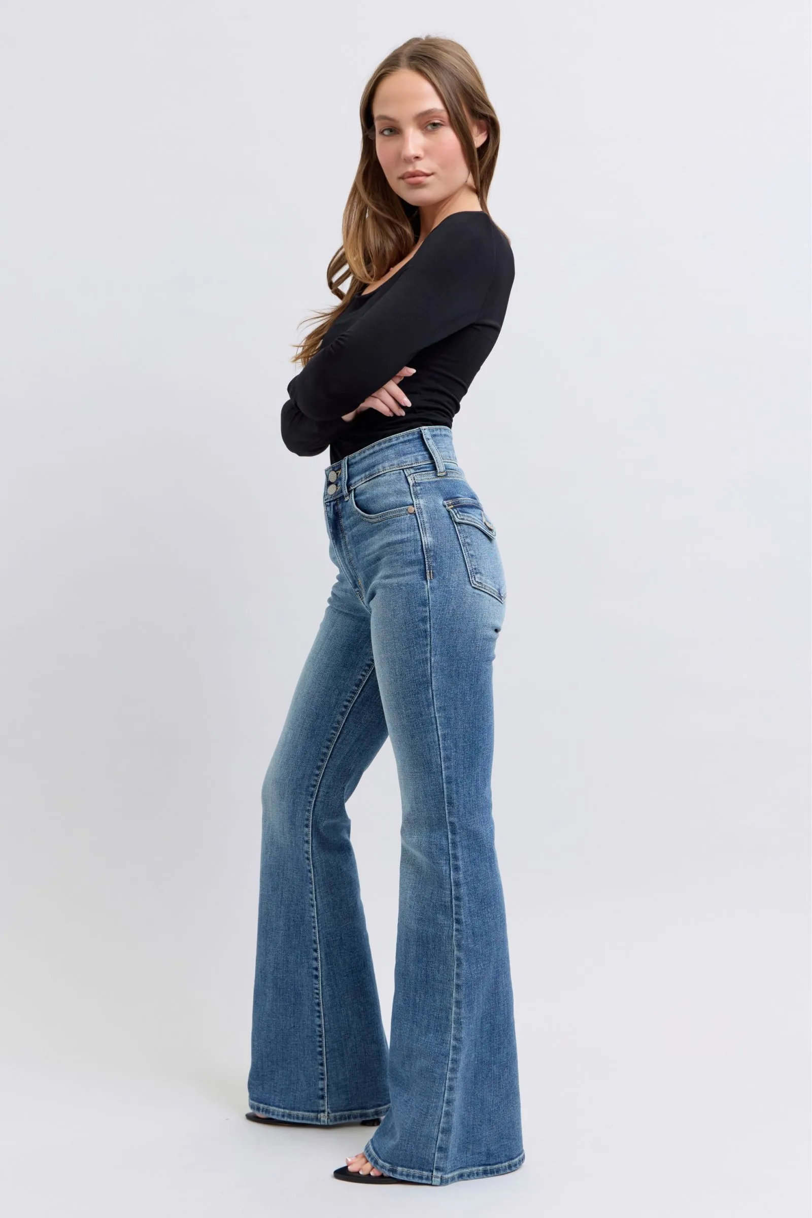 Judy Blue - High Waist Two Button Flare With Tint Jeans - 82630