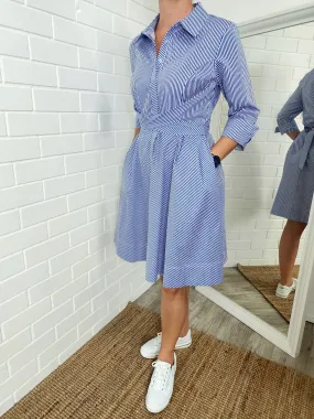 Kate Shirt Dress - Pinstripe Blue