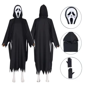 Kids Adult Scream Ghostface Cosplay Costume Halloween Horror Mask Robe Suit