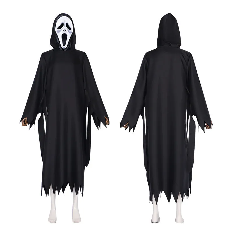 Kids Adult Scream Ghostface Cosplay Costume Halloween Horror Mask Robe Suit