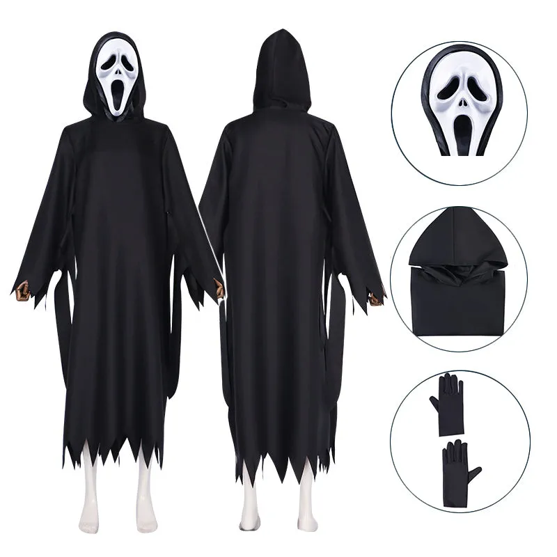Kids Adult Scream Ghostface Cosplay Costume Halloween Horror Mask Robe Suit
