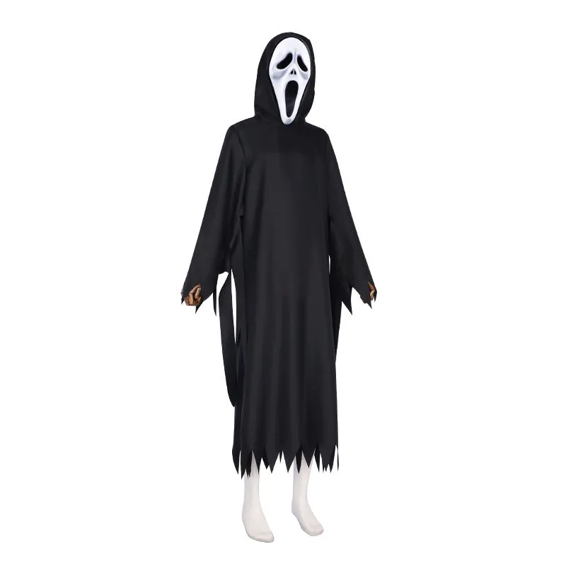 Kids Adult Scream Ghostface Cosplay Costume Halloween Horror Mask Robe Suit
