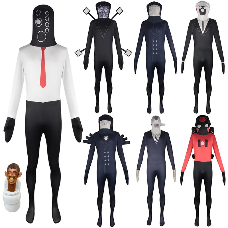 Kids Skibidi Toilet Costume Cameramen TV man Speakerman Cosplay Jumpsuit Halloween Carnival Suit
