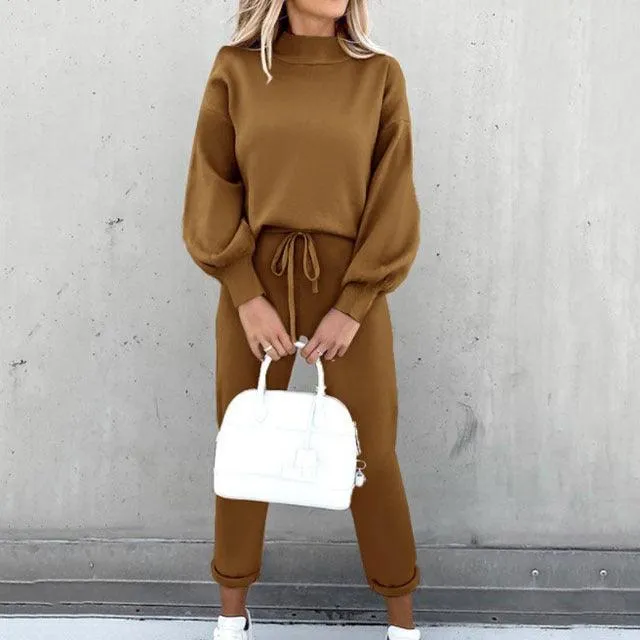 KittenAlarm - Lilly Solid Pullover Top & High Waist Pants Set