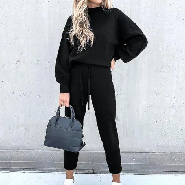 KittenAlarm - Lilly Solid Pullover Top & High Waist Pants Set