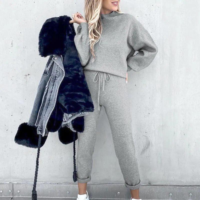 KittenAlarm - Lilly Solid Pullover Top & High Waist Pants Set