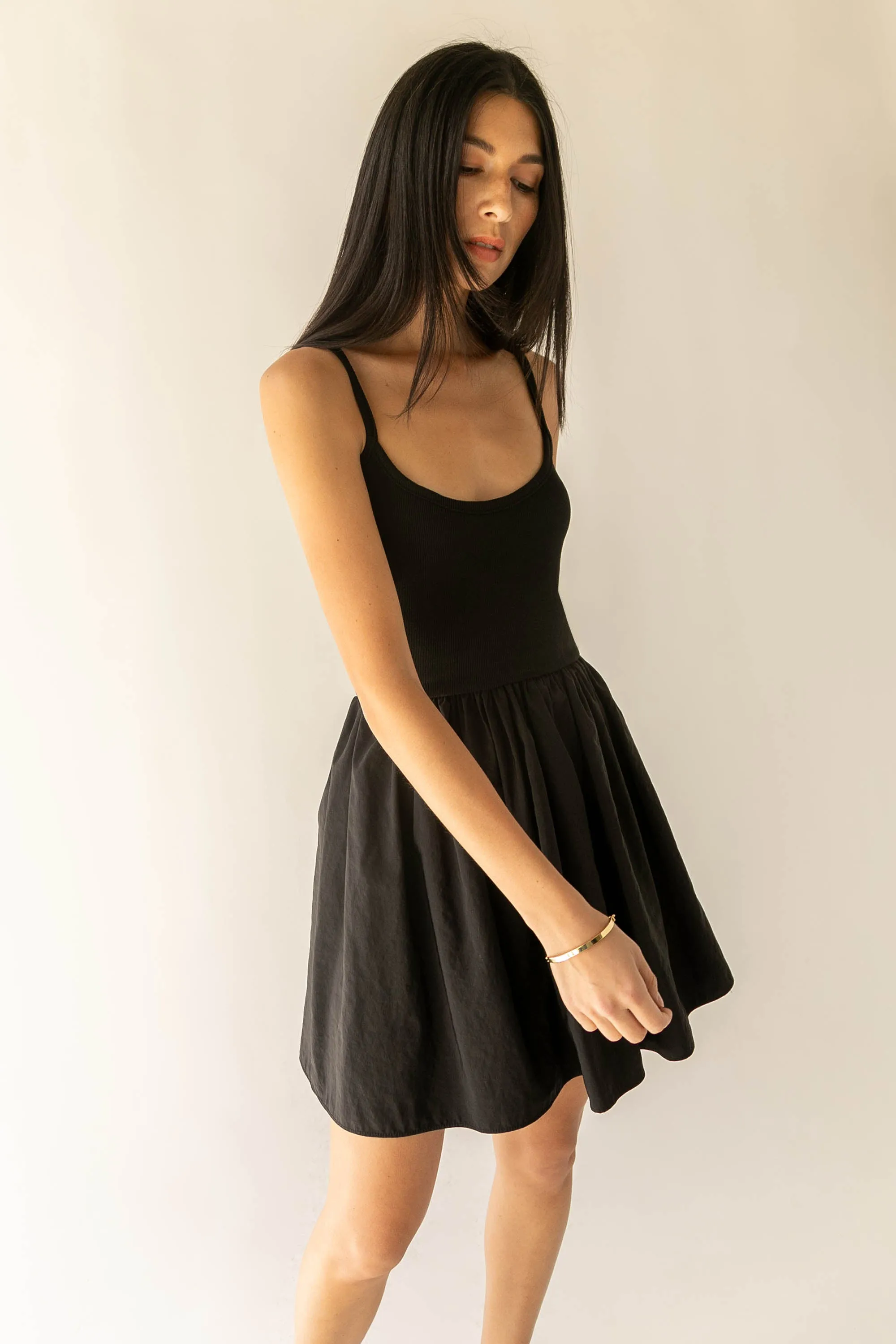 KNIT AND NYLON MINI DRESS
