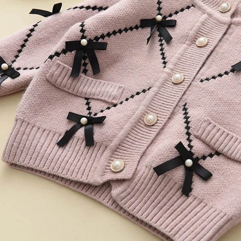 Knit Cotton Girls' Set with Pearls
